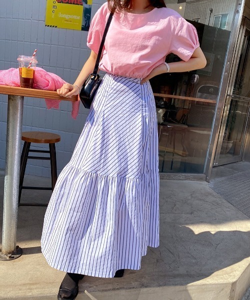 FREE STYLISTS(フリー スタイリスト)の「YUGA_YGMC Striped tiered flare skirt(スカート・レディース・ネイビー/ホワイト・FREE)」の6枚目の写真