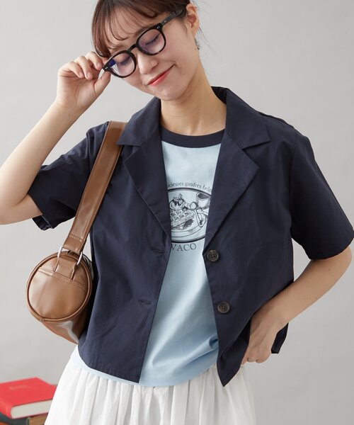 GEVACO（ゲバコ）の「【GEVACO】テーラー半袖ジャケット（その他アウター・レディース・ベージュ/ネイビー・ONE SIZE）」の3枚目の写真