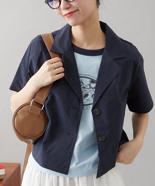 GEVACO（ゲバコ）の「【GEVACO】テーラー半袖ジャケット（その他アウター・レディース・ベージュ/ネイビー・ONE SIZE）」の4枚目の写真