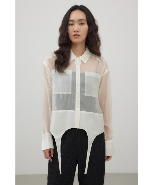 crie conforto(クリーコンフォルト)の「ガーターデザインシアーショートシャツ(シャツ/ブラウス・レディース・アイボリー/ブラック/ブラウン・FREE)」の2枚目の写真