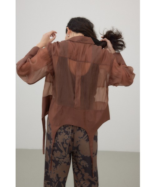 crie conforto(クリーコンフォルト)の「ガーターデザインシアーショートシャツ(シャツ/ブラウス・レディース・アイボリー/ブラック/ブラウン・FREE)」の6枚目の写真