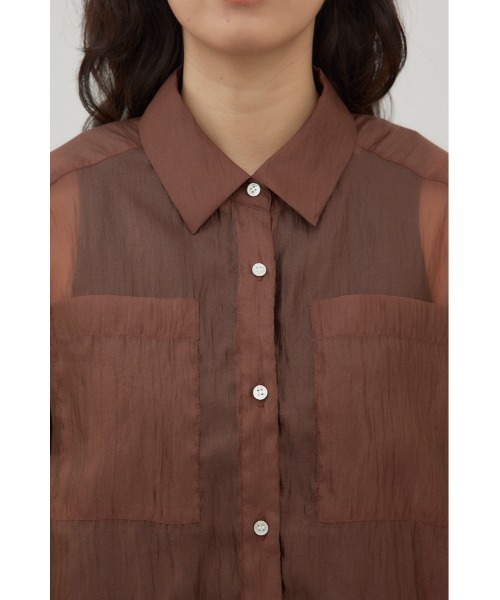 crie conforto(クリーコンフォルト)の「ガーターデザインシアーショートシャツ(シャツ/ブラウス・レディース・アイボリー/ブラック/ブラウン・FREE)」の12枚目の写真