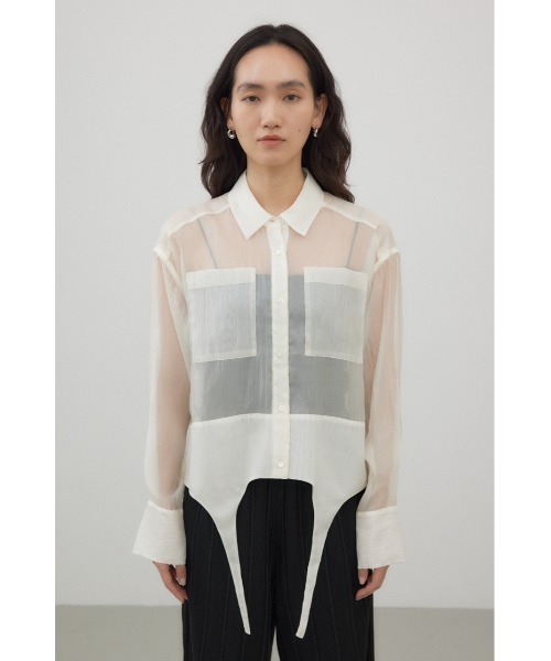 crie conforto(クリーコンフォルト)の「ガーターデザインシアーショートシャツ(シャツ/ブラウス・レディース・アイボリー/ブラック/ブラウン・FREE)」の19枚目の写真