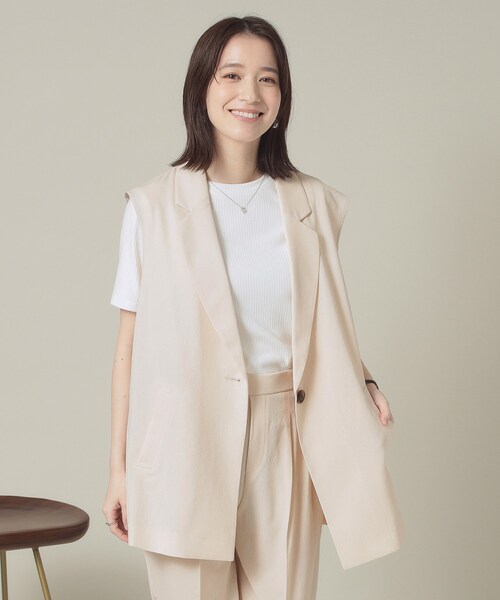 ITS'DEMO(イッツデモ)の「【手洗い可】麻調メッシュジレ(ベスト・レディース・ライトベージュ/ネイビー・00)」の2枚目の写真