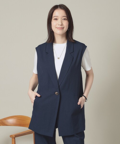 ITS'DEMO(イッツデモ)の「【手洗い可】麻調メッシュジレ(ベスト・レディース・ライトベージュ/ネイビー・00)」の7枚目の写真