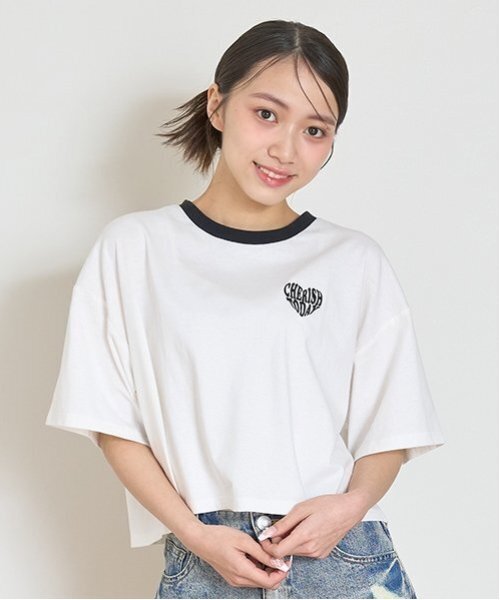LOVETOXIC（ラブトキシック）の「【LTXC】【GOODPRICE】【綿100％】ハートリンガーTシャツ（Tシャツ/カットソー・キッズ・レッド/オフホワイト/ネイビー/イエロー/ブラック・L:160cm/S:140cm/M:150cm）」の2枚目の写真