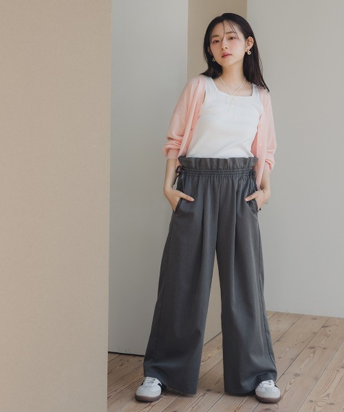 style+confort パンツ　コットンワイドパンツ　 ウエスト調整可能 爆買 ワイドパンツ レディース ガウチョパンツ 夏 秋 ウエスト