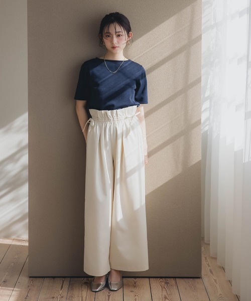 セール】小さいサイズ ウエストリボンワイドパンツ 低身長さん