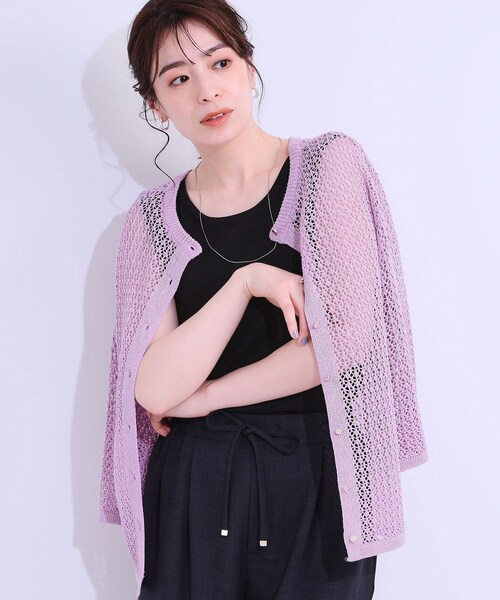 DRESKIP(ドレスキップ)の「【S-LL/2WAY】ラメが華やか 透かしニットカーディガン(カーディガン/ボレロ・レディース・ブラウン系/オフホワイト/パープル・01/02/03/04)」の3枚目の写真
