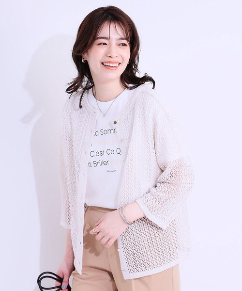 DRESKIP(ドレスキップ)の「【S-LL/2WAY】ラメが華やか 透かしニットカーディガン(カーディガン/ボレロ・レディース・ブラウン系/オフホワイト/パープル・01/02/03/04)」の4枚目の写真