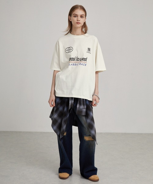 EMMA CLOTHES（エマクローズ）の「ヴィンテージ加工 ゲームデザイン レーシングプリント半袖Tシャツ（Tシャツ/カットソー・メンズ・オフホワイト/グレー/ブラック・M/L）」の5枚目の写真
