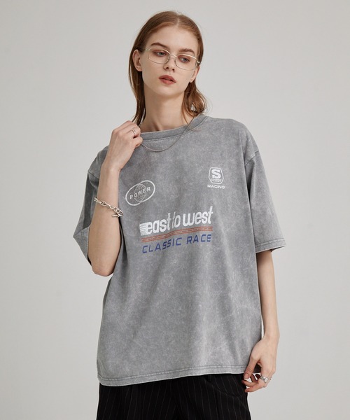 EMMA CLOTHES（エマクローズ）の「ヴィンテージ加工 ゲームデザイン レーシングプリント半袖Tシャツ（Tシャツ/カットソー・メンズ・オフホワイト/グレー/ブラック・M/L）」の8枚目の写真