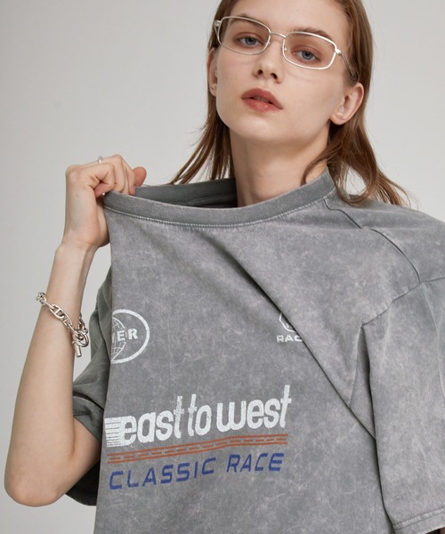 EMMA CLOTHES（エマクローズ）の「ヴィンテージ加工 ゲームデザイン レーシングプリント半袖Tシャツ（Tシャツ/カットソー・メンズ・オフホワイト/グレー/ブラック・M/L）」の11枚目の写真