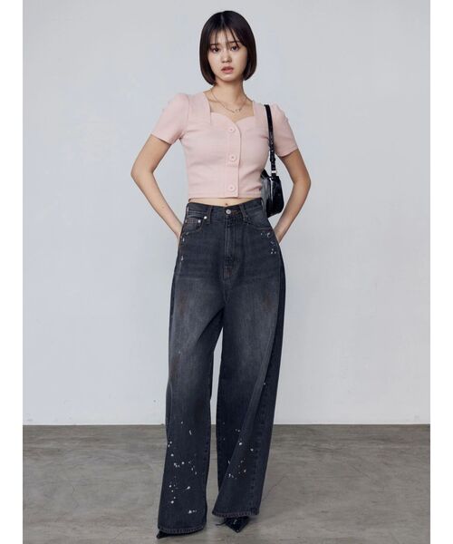 EMODA フロントボタントップ + ハイウエストルーズパンツ セットアップ EMODA（エモダ）の「ルーズワイドハイウエストジーンズ（デニム