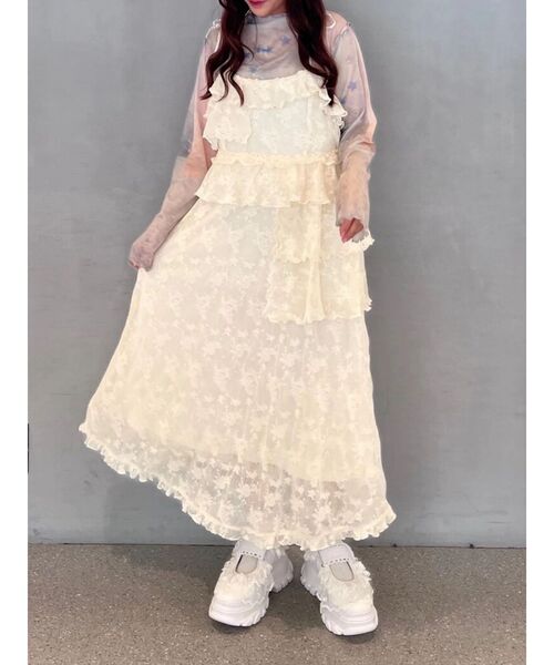 merry jenny（メリージェニー）の「レースティアードキャミワンピース（ワンピース・レディース・アイボリー/オフホワイト・FREE）」の4枚目の写真
