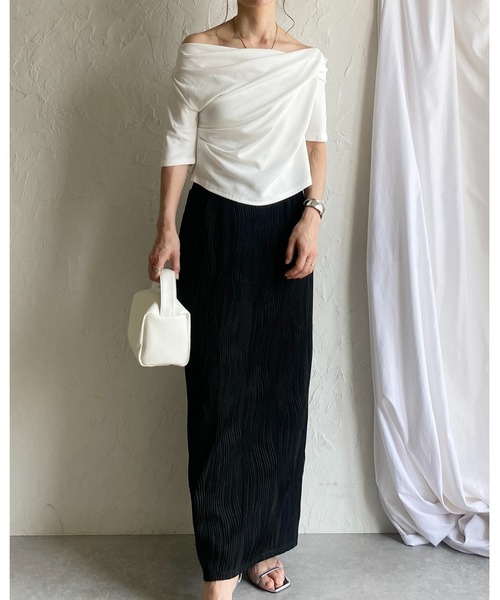 tシャツ ドレープオフショルダートップ レディース WONEM（ウォンエム）の「ドレープオフショルダートップス（T