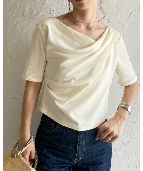 セール】半袖オフショルダードレープトップス/Tシャツ（Tシャツ