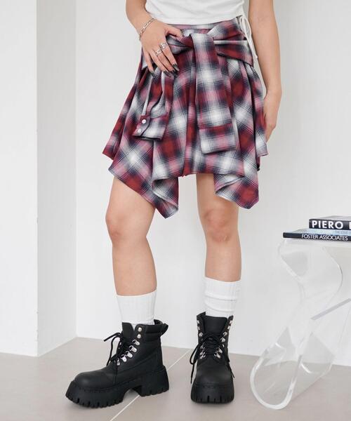 WEGO（ウィゴー）の「WEGO/【25年春夏新作】チェックシャツイレヘムミニスカート（スカート・レディース・ブラック/レッド・FREE）」の18枚目の写真