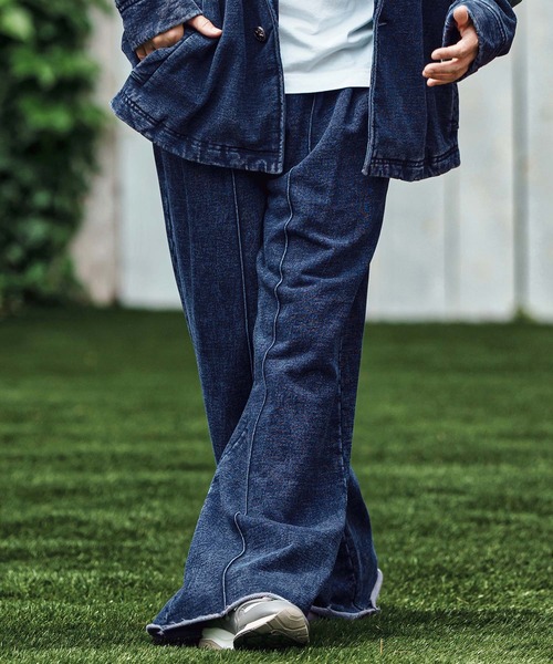 mp13805- Heavy Weight Indigo Cut Off Wide Semi Flare Sweat Pants スウェットパンツ