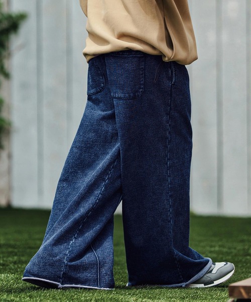 mp13805- Heavy Weight Indigo Cut Off Wide Semi Flare Sweat Pants