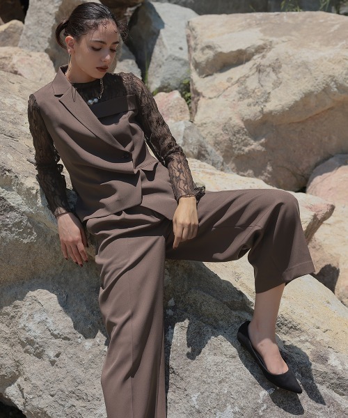 Callarus(カラルス)の「【オケージョン対応】アシメテーラードデザインレースブラウスワイドパンツドレス〔Callarus〕(パンツドレス・レディース・ブラウン/グレー/ブラック・3L/LL/L/M/S)」の13枚目の写真
