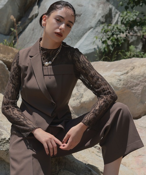 Callarus(カラルス)の「【オケージョン対応】アシメテーラードデザインレースブラウスワイドパンツドレス〔Callarus〕(パンツドレス・レディース・ブラウン/グレー/ブラック・3L/LL/L/M/S)」の15枚目の写真