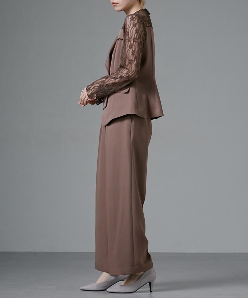 アシメテーラードデザインレースブラウスワイドパンツドレス〔Callarus