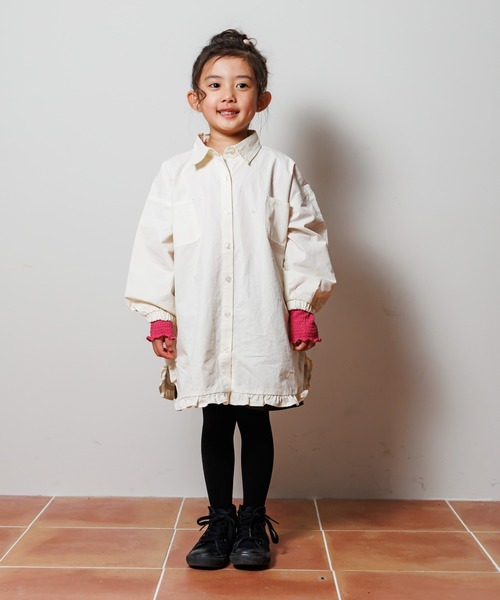MAKE YOUR DAY(メイクユアデイ)の「裾フリルシャツワンピース■80~140cm(シャツワンピース・キッズ・オフホワイト/ブルー/チェック・80/120/100/90/110/130/140)」の2枚目の写真