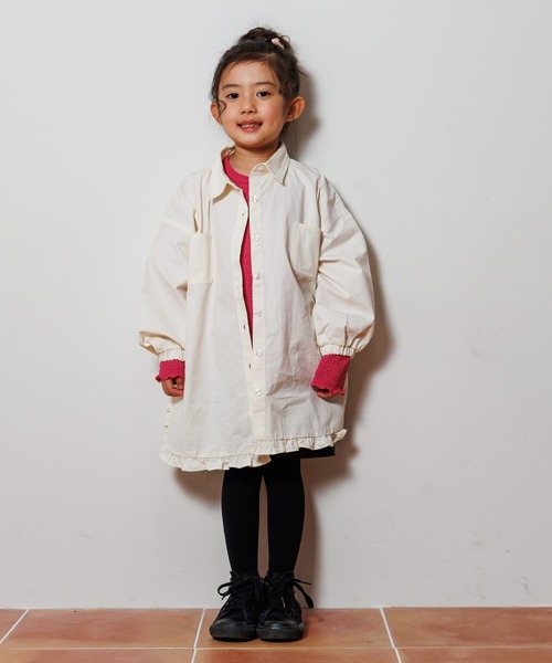 セール】裾フリルシャツワンピース□80～140cm（シャツワンピース