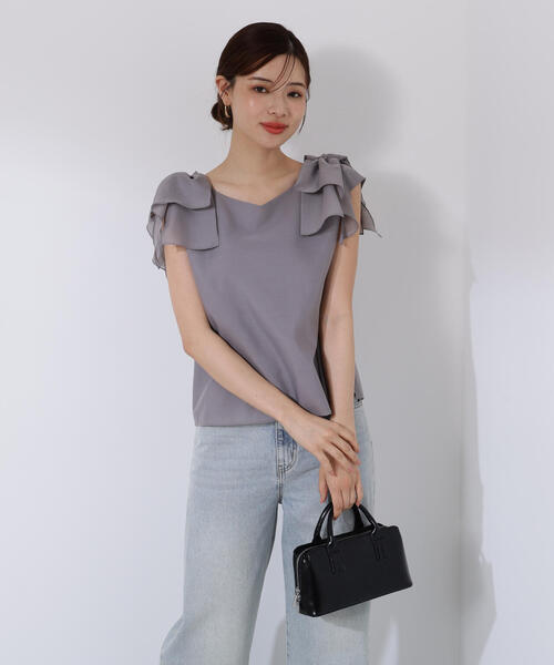 PROPORTION BODY DRESSING(プロポーションボディドレッシング)の「ショルダーリボンブラウス / 1215210704(シャツ/ブラウス・レディース・グレー/ブルー/ホワイト・SMALL/MEDIUM)」の3枚目の写真