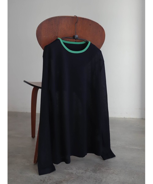 FIL DE FER（フィルデフェール）の「バイカラーシアーポリ　クルーネックロンTEE（Tシャツ/カットソー・レディース・ホワイト/サックスブルー/チャコールグレー/ネイビー・FREE）」の3枚目の写真