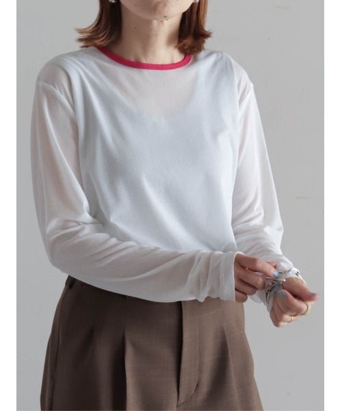 FIL DE FER（フィルデフェール）の「バイカラーシアーポリ　クルーネックロンTEE（Tシャツ/カットソー・レディース・ホワイト/サックスブルー/チャコールグレー/ネイビー・FREE）」の2枚目の写真