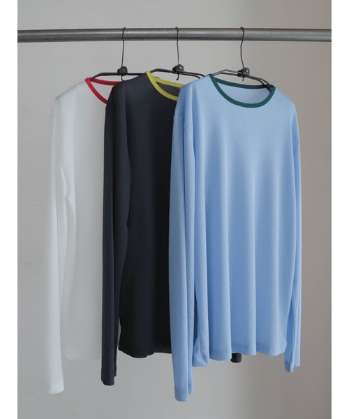 FIL DE FER（フィルデフェール）の「バイカラーシアーポリ　クルーネックロンTEE（Tシャツ/カットソー・レディース・ホワイト/サックスブルー/チャコールグレー/ネイビー・FREE）」の4枚目の写真