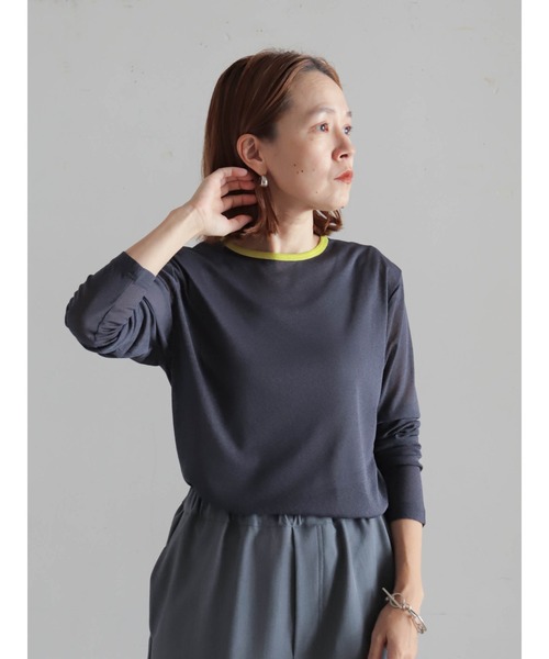 FIL DE FER（フィルデフェール）の「バイカラーシアーポリ　クルーネックロンTEE（Tシャツ/カットソー・レディース・ホワイト/サックスブルー/チャコールグレー/ネイビー・FREE）」の11枚目の写真