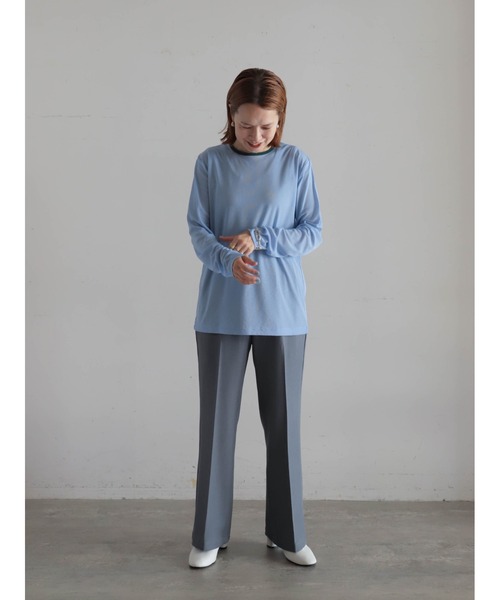 FIL DE FER（フィルデフェール）の「バイカラーシアーポリ　クルーネックロンTEE（Tシャツ/カットソー・レディース・ホワイト/サックスブルー/チャコールグレー/ネイビー・FREE）」の19枚目の写真