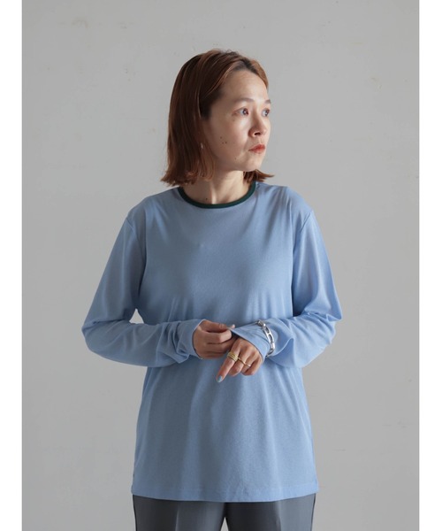 FIL DE FER（フィルデフェール）の「バイカラーシアーポリ　クルーネックロンTEE（Tシャツ/カットソー・レディース・ホワイト/サックスブルー/チャコールグレー/ネイビー・FREE）」の17枚目の写真