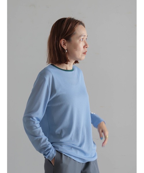 FIL DE FER（フィルデフェール）の「バイカラーシアーポリ　クルーネックロンTEE（Tシャツ/カットソー・レディース・ホワイト/サックスブルー/チャコールグレー/ネイビー・FREE）」の18枚目の写真