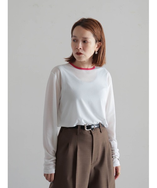 FIL DE FER（フィルデフェール）の「バイカラーシアーポリ　クルーネックロンTEE（Tシャツ/カットソー・レディース・ホワイト/サックスブルー/チャコールグレー/ネイビー・FREE）」の5枚目の写真