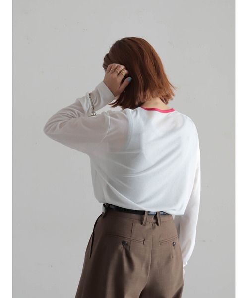 FIL DE FER（フィルデフェール）の「バイカラーシアーポリ　クルーネックロンTEE（Tシャツ/カットソー・レディース・ホワイト/サックスブルー/チャコールグレー/ネイビー・FREE）」の6枚目の写真