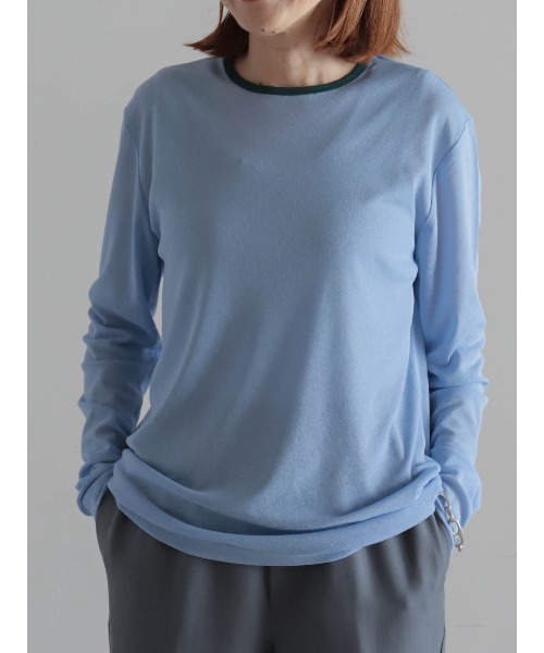 FIL DE FER（フィルデフェール）の「バイカラーシアーポリ　クルーネックロンTEE（Tシャツ/カットソー・レディース・ホワイト/サックスブルー/チャコールグレー/ネイビー・FREE）」の16枚目の写真