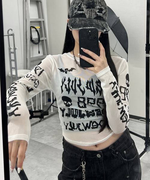 Figments(フィグメンツ)の「ゴシックロゴメッシュプルオーバー(Tシャツ/カットソー・レディース・ブラック/ホワイト・FREE)」の5枚目の写真