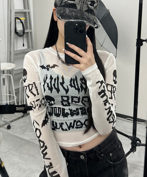 Figments(フィグメンツ)の「ゴシックロゴメッシュプルオーバー(Tシャツ/カットソー・レディース・ブラック/ホワイト・FREE)」の4枚目の写真