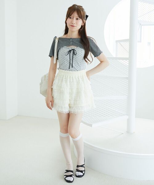MAJESTIC LEGON（マジェスティックレゴン）の「フリルキャミ×トップスセット（Tシャツ/カットソー・レディース・グレー/グレー系その他2/ブラウン・MEDIUM）」の6枚目の写真