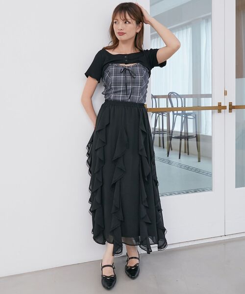 MAJESTIC LEGON（マジェスティックレゴン）の「フリルキャミ×トップスセット（Tシャツ/カットソー・レディース・グレー/グレー系その他2/ブラウン・MEDIUM）」の11枚目の写真