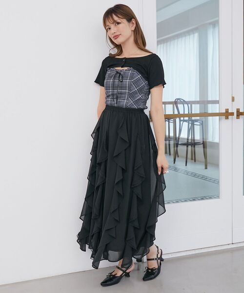 MAJESTIC LEGON（マジェスティックレゴン）の「フリルキャミ×トップスセット（Tシャツ/カットソー・レディース・グレー/グレー系その他2/ブラウン・MEDIUM）」の12枚目の写真