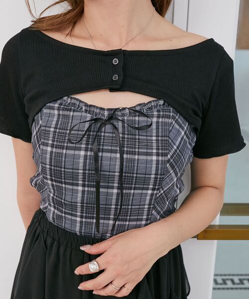 MAJESTIC LEGON（マジェスティックレゴン）の「フリルキャミ×トップスセット（Tシャツ/カットソー・レディース・グレー/グレー系その他2/ブラウン・MEDIUM）」の17枚目の写真