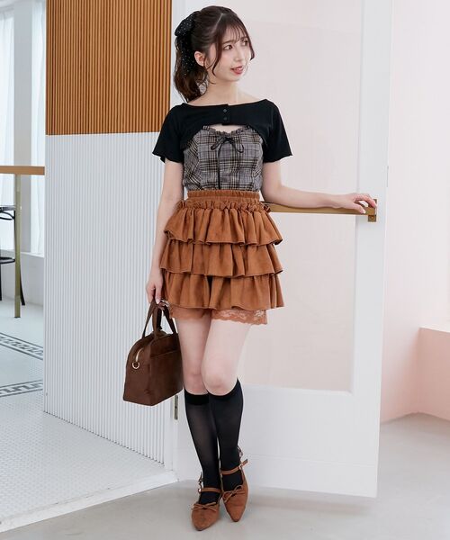 MAJESTIC LEGON（マジェスティックレゴン）の「フリルキャミ×トップスセット（Tシャツ/カットソー・レディース・グレー/グレー系その他2/ブラウン・MEDIUM）」の18枚目の写真