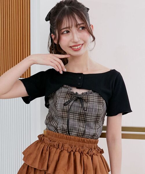 MAJESTIC LEGON（マジェスティックレゴン）の「フリルキャミ×トップスセット（Tシャツ/カットソー・レディース・グレー/グレー系その他2/ブラウン・MEDIUM）」の21枚目の写真