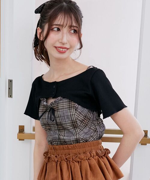 MAJESTIC LEGON（マジェスティックレゴン）の「フリルキャミ×トップスセット（Tシャツ/カットソー・レディース・グレー/グレー系その他2/ブラウン・MEDIUM）」の22枚目の写真