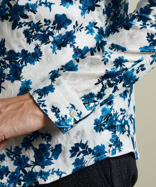 HIDEAWAYS NICOLE（ハイダウェイニコル）の「ストレッチサテンジャカードシャツ（シャツ/ブラウス・メンズ・ネイビー/ブラック/ホワイト×ネイビー/ホワイト×パープル・MEDIUM/LARGE/X-LARGE）」の14枚目の写真
